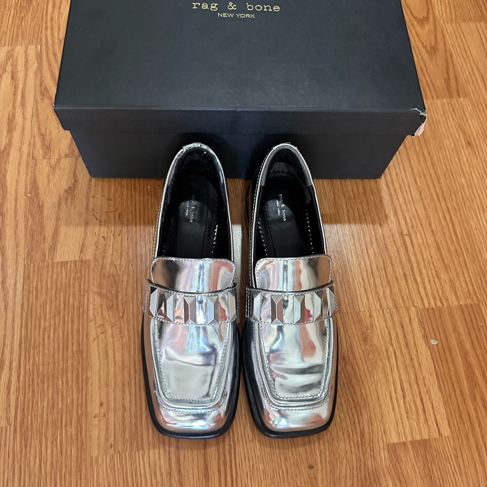 Rag & Bone Metallic Silver Loafers